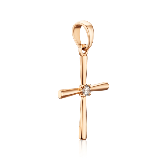 Хрест з червоного золота з діамантом 53967/01/0/8581