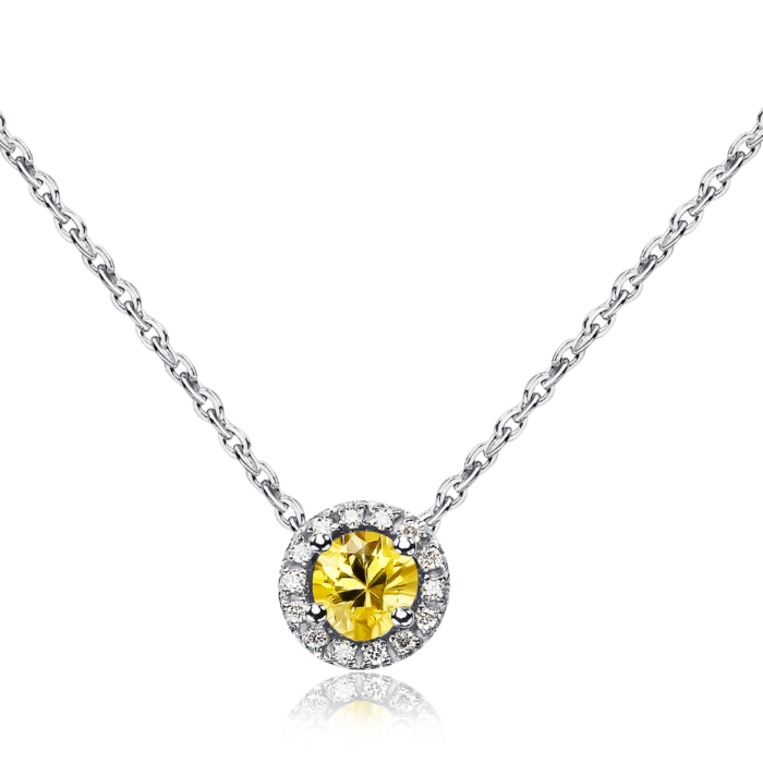 Колье из белого золота с желтым сапфиром и бриллиантами 53980/66024-1/02/1/12184