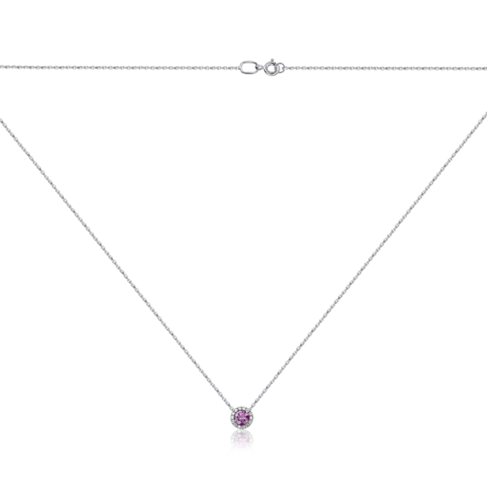 Колье из белого золота с розовым сапфиром и бриллиантами 53980/66024-1/02/1/12185