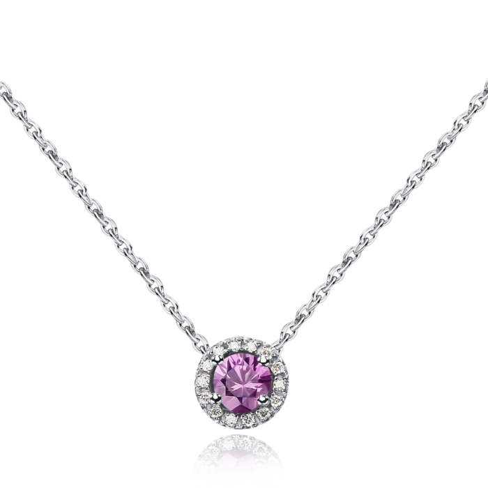 Кольє з білого золота з рожевим сапфіром та діамантами 53980/66024-1/02/1/12185