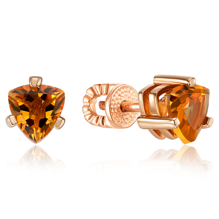 Золотые пуссеты с цитрином. Артикул 540011/01/0/5499