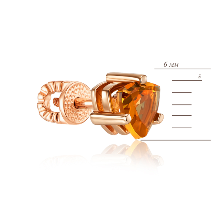 Золотые пуссеты с цитрином. Артикул 540011/01/0/5499