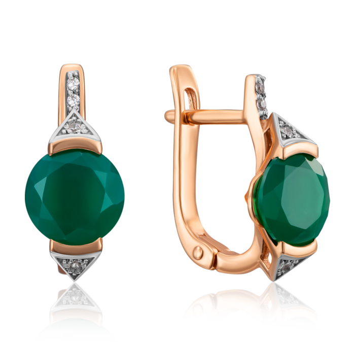 Золоті сережки з агатом і фіанітами. Артикул 540016/01/1/5479 (540016/агат)