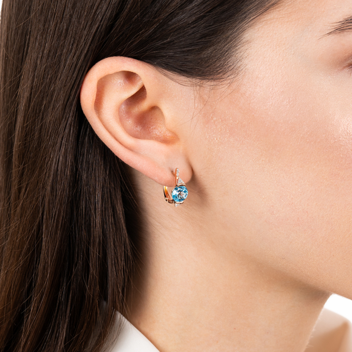 Золоті сережки з топазом і фіанітами. Артикул 540016/01/1/5370