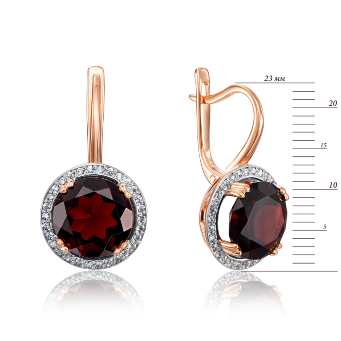Золоті сережки з гранатом і фіанітами. Артикул 540021/01/0/5563