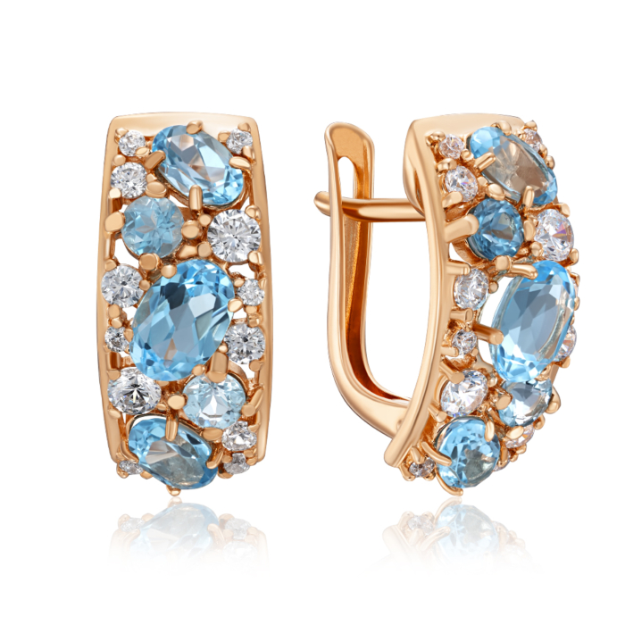 Золоті сережки з топазом та фіанітами. Артикул 540025-1/01/0/5749