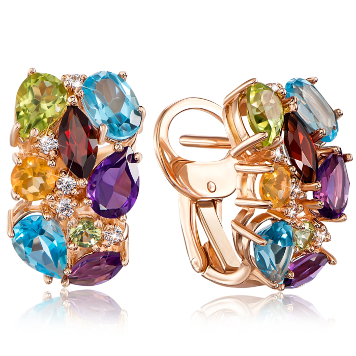 Золоті сережки з міксом напівдорогоцінного каміння (540026/01/0/5613)