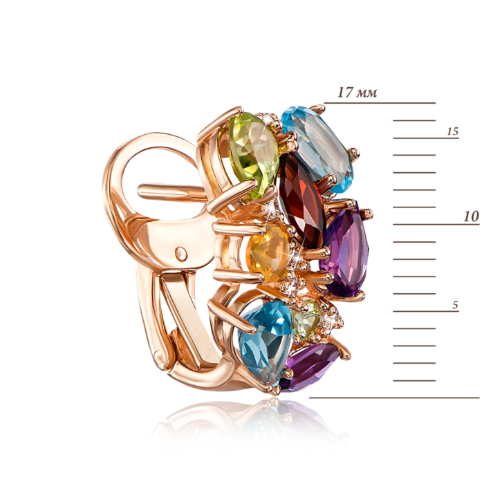 Золоті сережки з міксом напівдорогоцінного каміння (540026/01/0/5613)