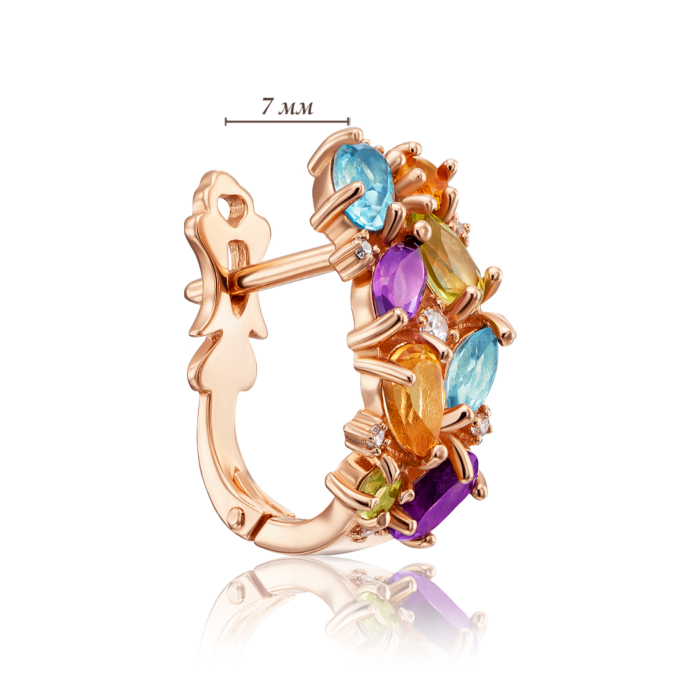 Золотые серьги с миксом полудрагоценных камней. Артикул 540029/01/0/5593