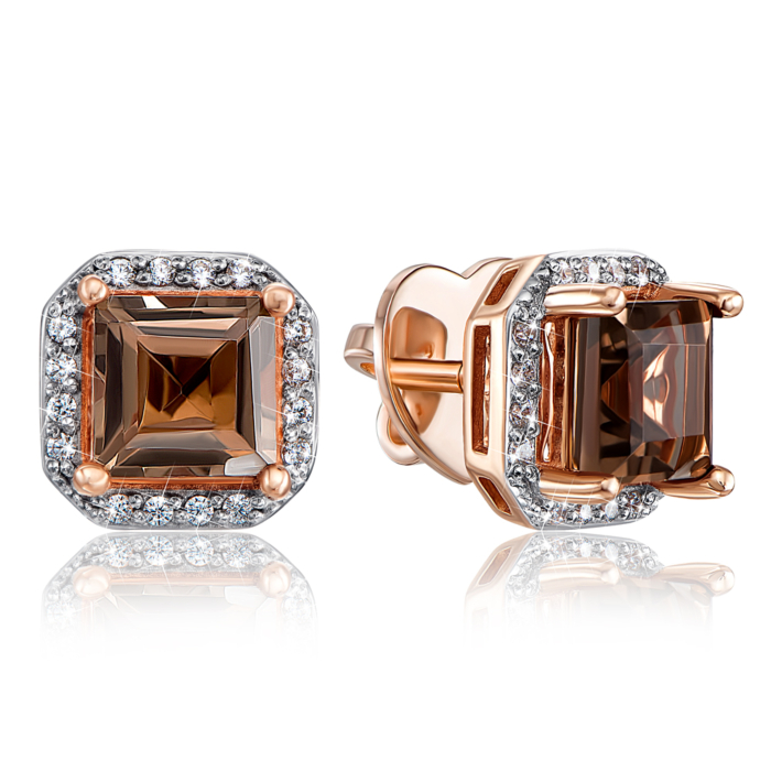 Золоті пусети з раухтопазом і фіанітами. Артикул 540030/01/1/5616