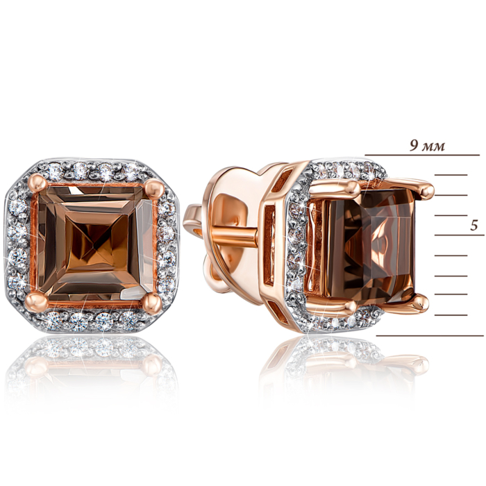 Золоті пусети з раухтопазом і фіанітами. Артикул 540030/01/1/5616