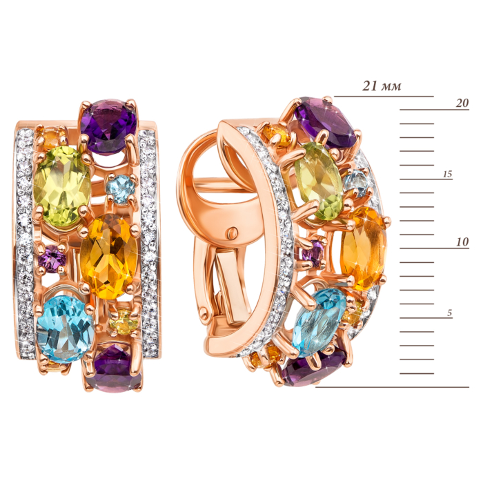 Золотые серьги с миксом полудрагоценных камней. Артикул 540031/01/1/5473