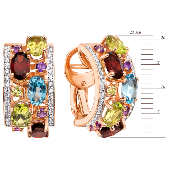 Золоті сережки з міксом напівдорогоцінного каміння. Артикул 540031/01/1/5356