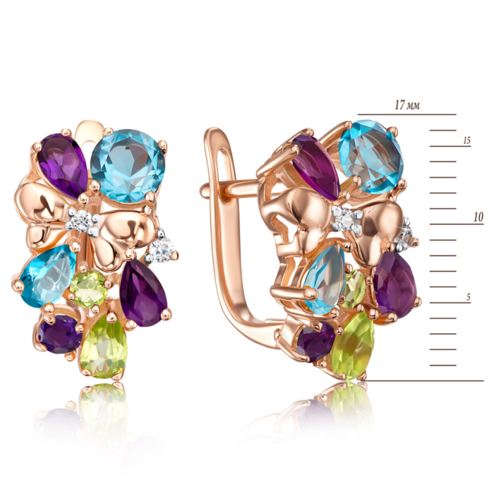 Золоті сережки з міксом напівдорогоцінного каміння. Артикул 540032/01/1/5546