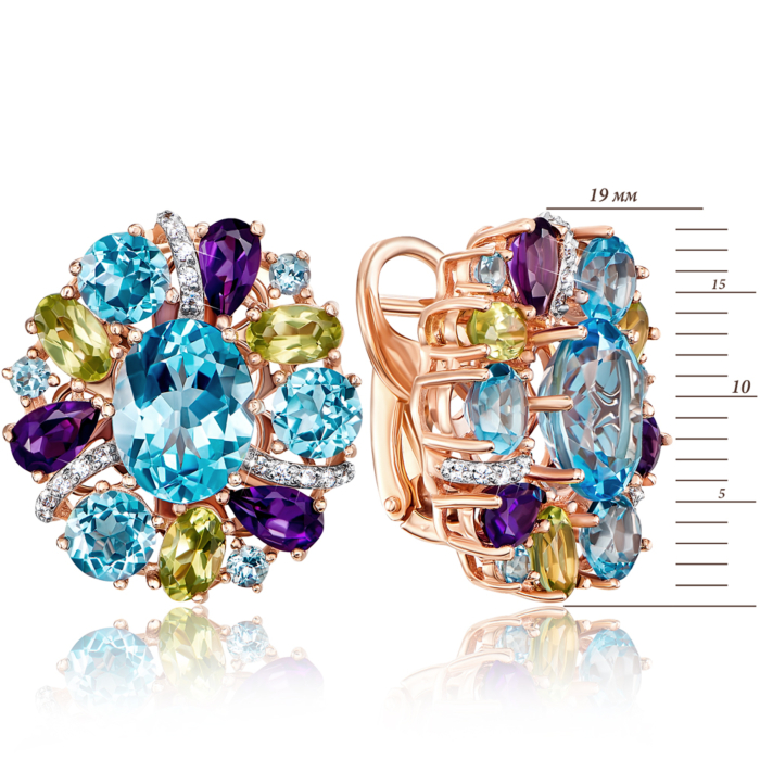 Золоті сережки з міксом напівдорогоцінного каміння. Артикул 540033/01/1/5469