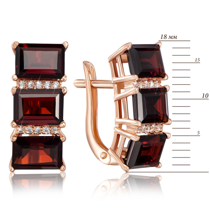 Золотые серьги с гранатом и фианитами. Артикул 540048/01/0/5957