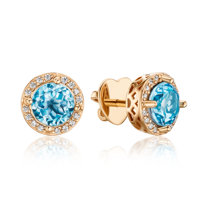 Золоті сережки-пусети з топазом та фіанітами 540049/01/0/5022