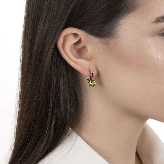 Золотые серьги с хризолитом. Артикул 540054/01/0/6269