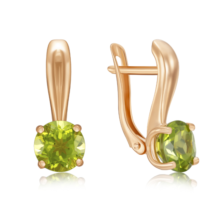 Золотые серьги с хризолитом. Артикул 540054/01/0/6269