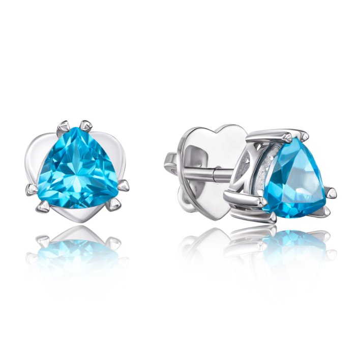 Золотые пуссеты-джекеты с топазом swiss. Артикул 540057/02/1/6018