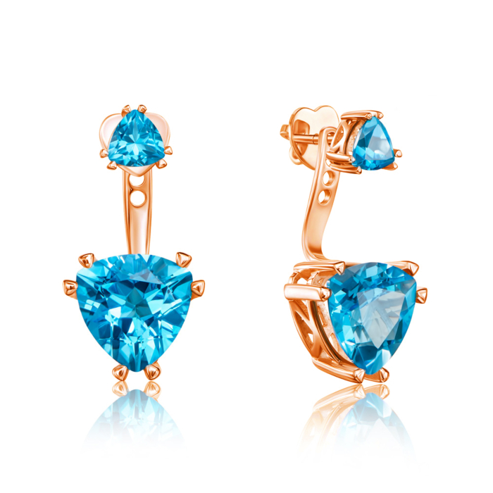 Золоті пусети-джекети з топазом swiss. Артикул 540057/01/0/6018