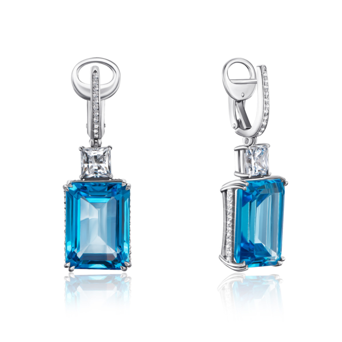 Золоті сережки з топазом Swiss та фіанітами S, Tesori. Артикул 540061/02/1/7899