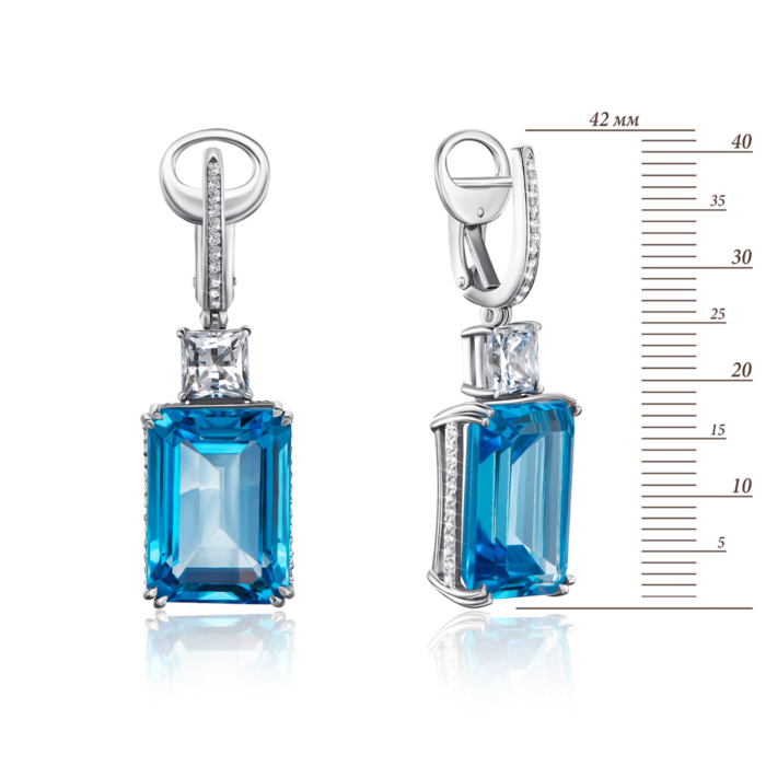 Золоті сережки з топазом Swiss та фіанітами S, Tesori. Артикул 540061/02/1/7899