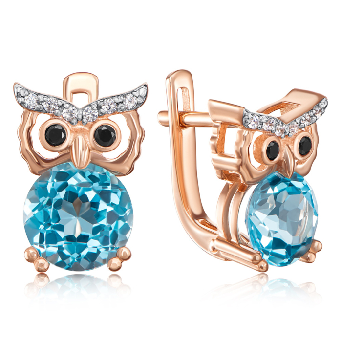 Золотые серьги «Сова» с топазом. Артикул 540065/01/1/6013