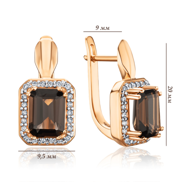 Золотые серьги с дымчатым кварцем 540080/01/1/5742