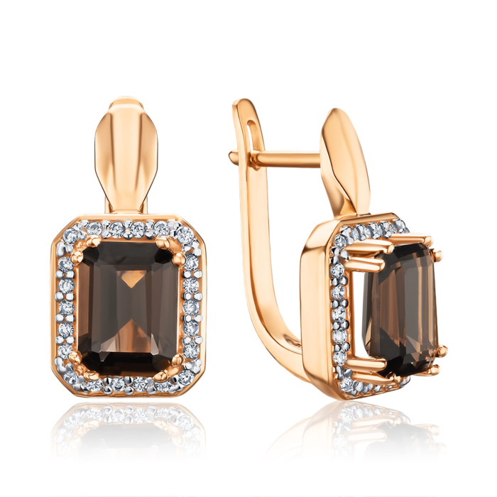 Золотые серьги с дымчатым кварцем 540080/01/1/5742