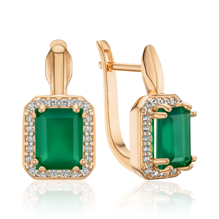 Золоті сережки з агатом та фіанітами 540080/01/1/6286