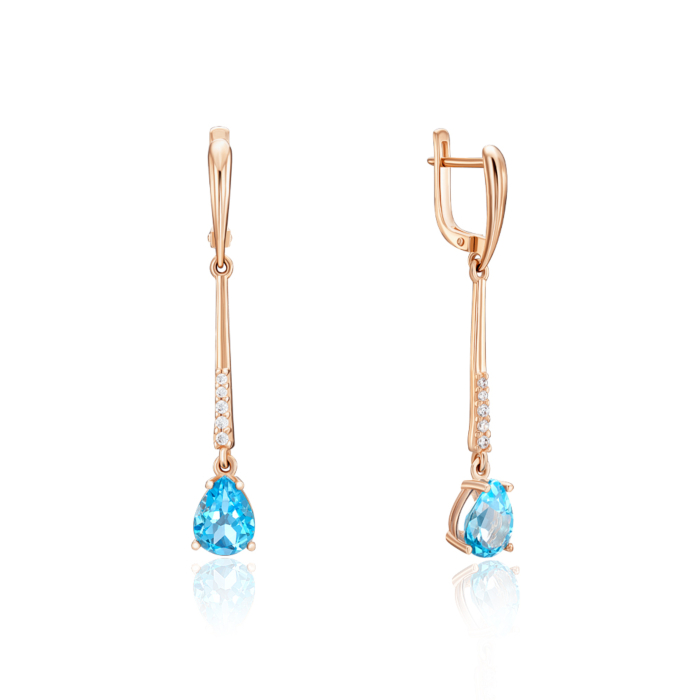 Золоті сережки з топазом Swiss та фіанітами. Артикул 540092/01/0/6562