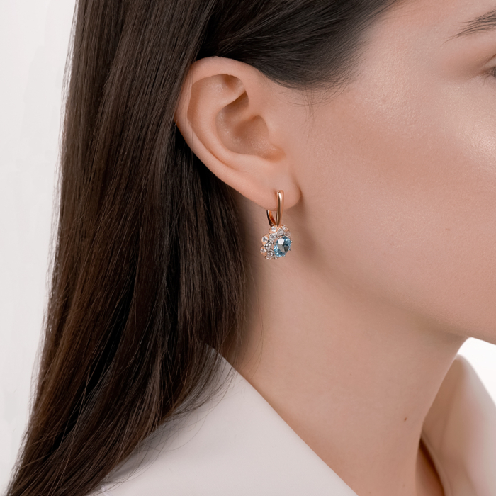 Золоті сережки з топазом та фіанітами. Артикул 540117/01/1/6739