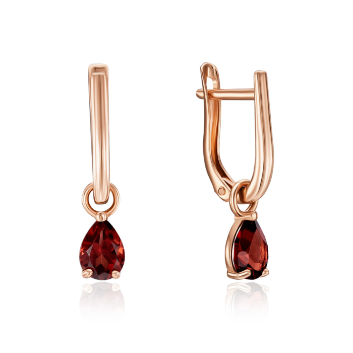 Золотые серьги с гранатом. Артикул 540193/01/0/6495