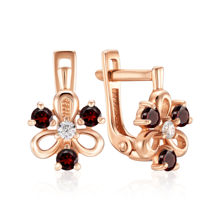 Золоті сережки з гранатом і фіанітом. Артикул 540214/01/0/7739