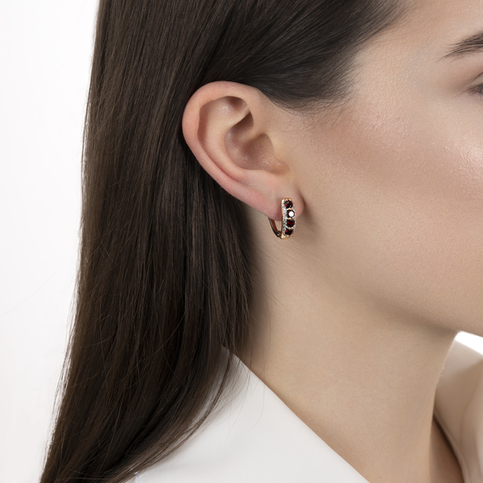 Золоті сережки з гранатом та фіанітами. Артикул 540201/01/1/5211