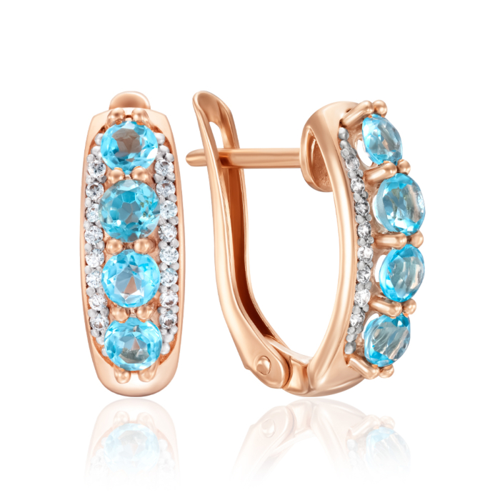 Золотые серьги с топазом и фианитами. Артикул 540201/01/1/5302