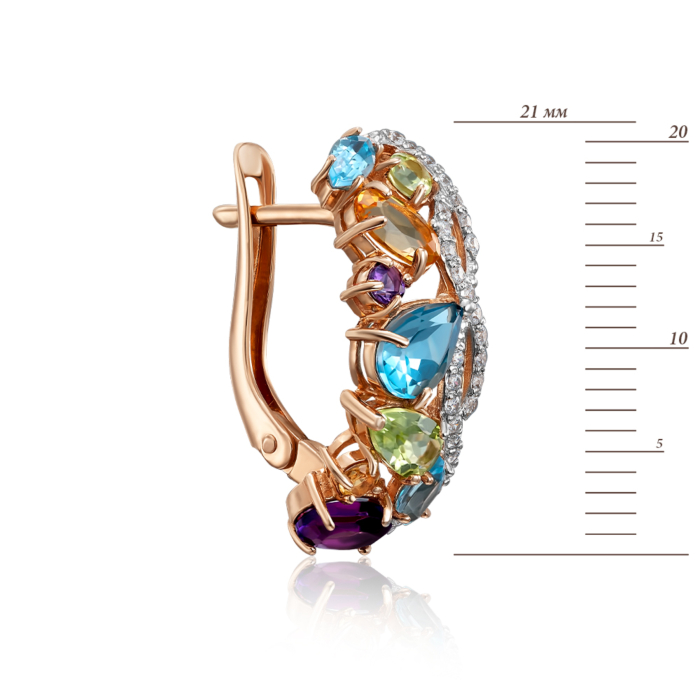 Золотые серьги с миксом полудрагоценных камней. Артикул 540221/01/1/7346