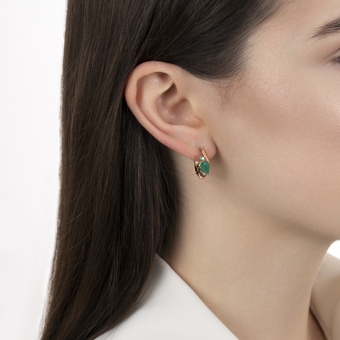 Золотые серьги с агатом. Артикул 540227/01/0/7768