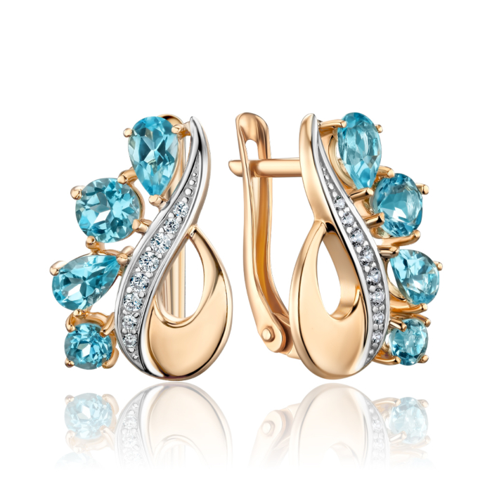 Золотые серьги с топазами и фианитами 540229/01/1/7773