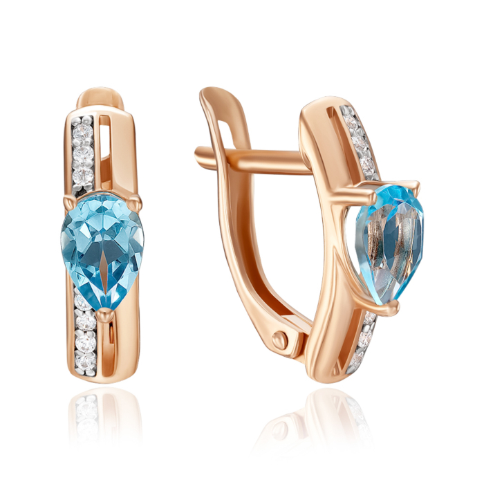 Золоті сережки з топазом та фіанітами. Артикул 540234/01/1/6591