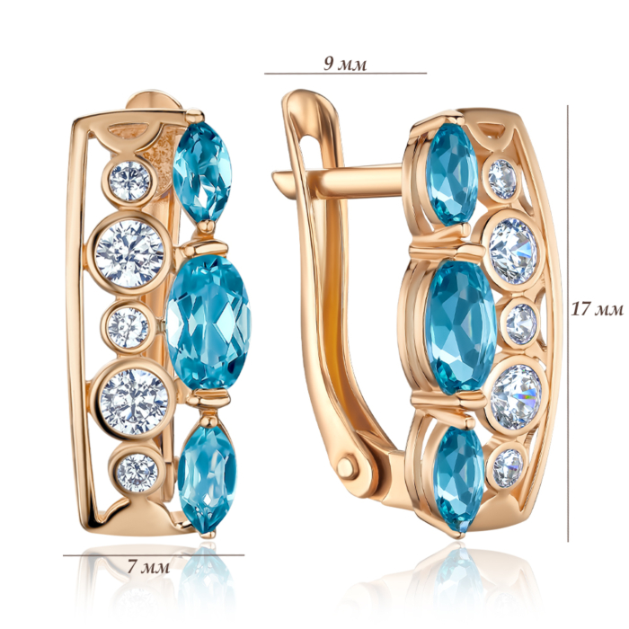 Золоті сережки з топазами та фіанітами 540236/01/0/7718