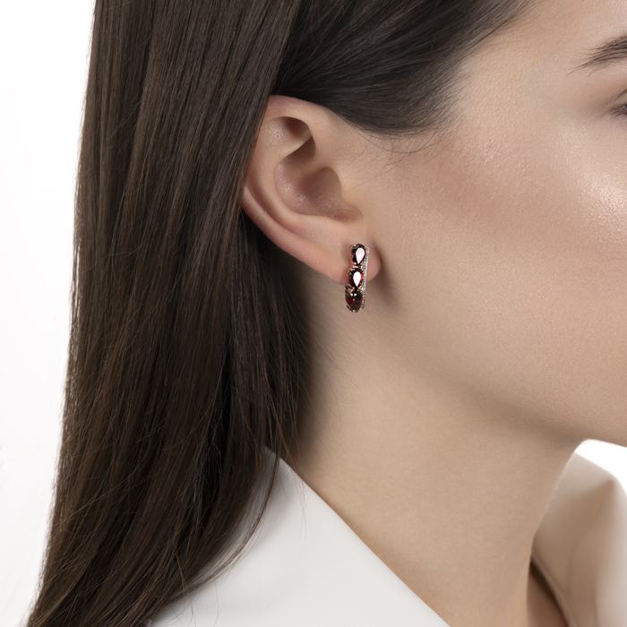 Золоті сережки з гранатом та фіанітами. Артикул 540241/01/1/7104