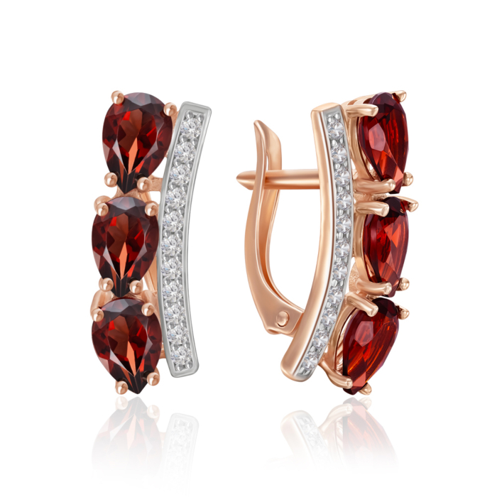 Золоті сережки з гранатом та фіанітами. Артикул 540241/01/1/7104