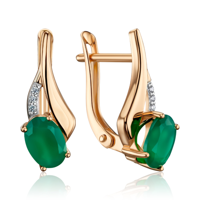 Золоті сережки з агатом та фіанітами 540243/01/1/6223