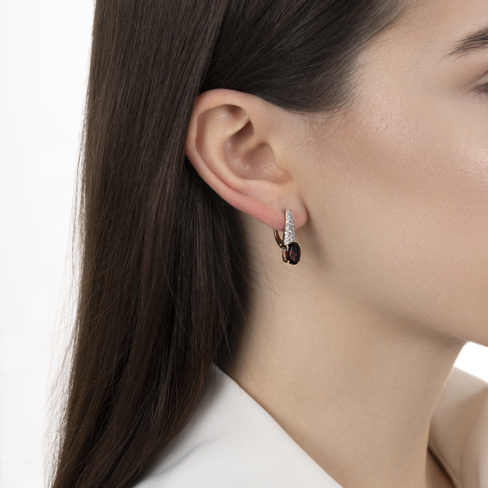 Золоті сережки з гранатом і фіанітами. Артикул 540246/01/1/5363