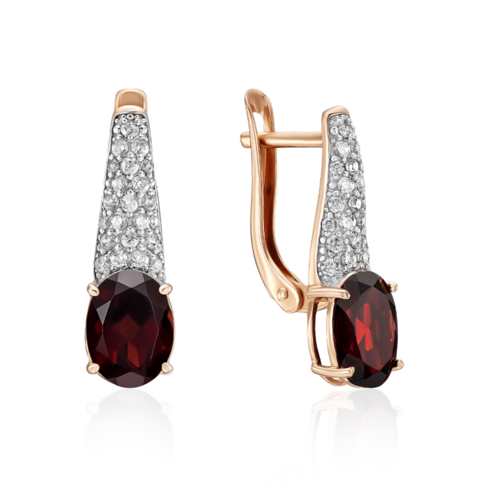 Золоті сережки з гранатом і фіанітами. Артикул 540246/01/1/5363