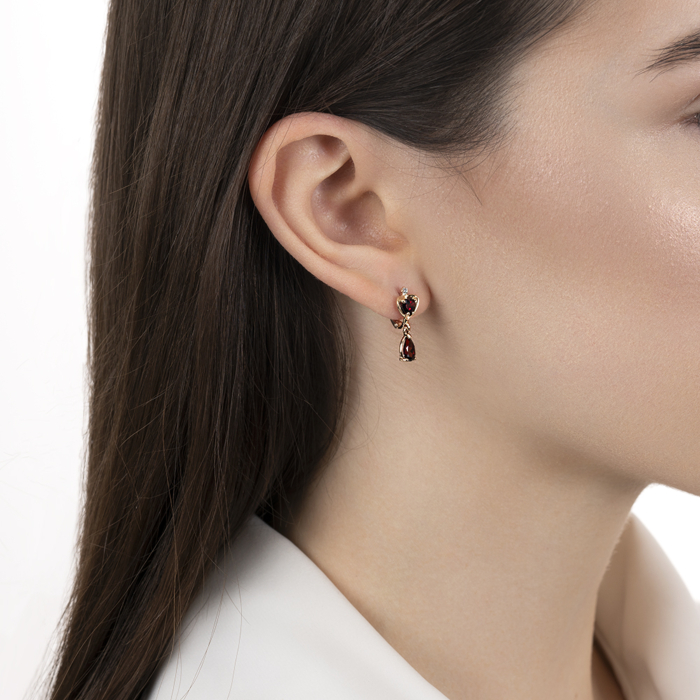 Золотые серьги с гранатом и фианитом. Артикул 540248/01/1/7494