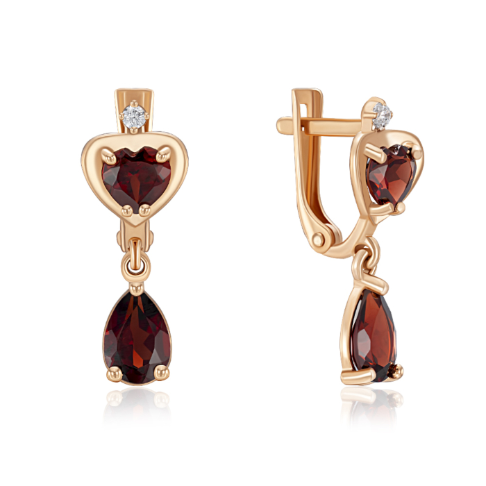 Золотые серьги с гранатом и фианитом. Артикул 540248/01/1/7494