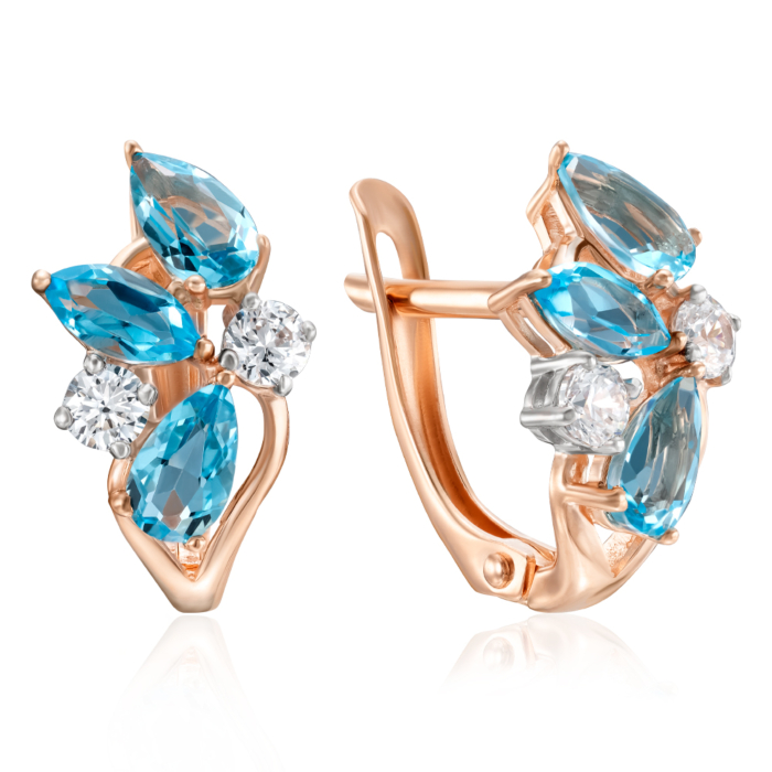 Золотые серьги с топазом Swiss и фианитами. Артикул 540254/01/1/7774